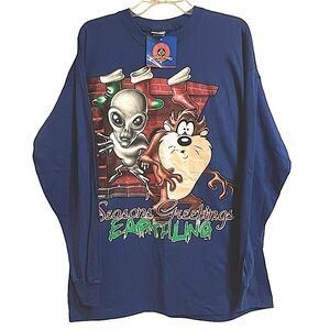 Looney Tunes Dead Stock Tasmanian Devil Blue T-shirt Long Sleeve Single Stitch L